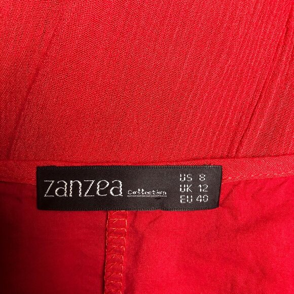 Zanzea Dress Womens Size 8 Red Layered Long Sleeve V Neck Boho Hippie Lagenlook - Picture 6 of 7